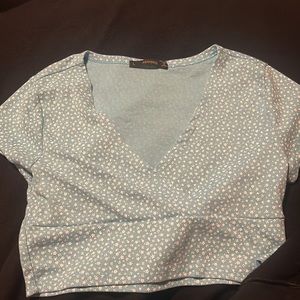 Blue floral low cut shirt